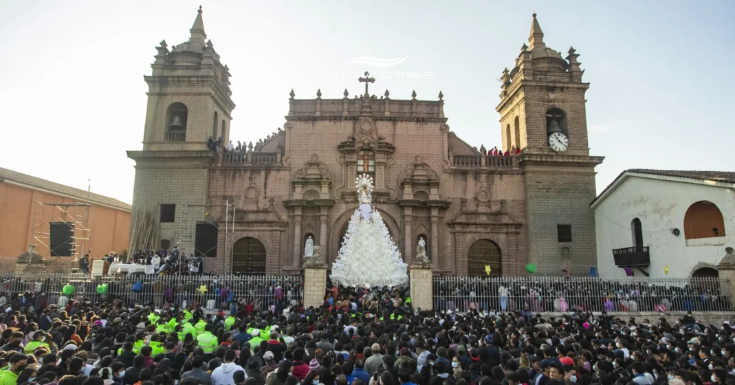 Ayacucho Holy Week gathering outside a historic church
