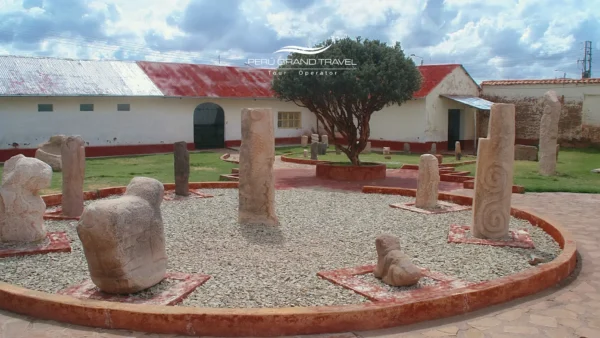 Pukara Lithic Museum courtyard with ancient stone sculptures in southern Peru.