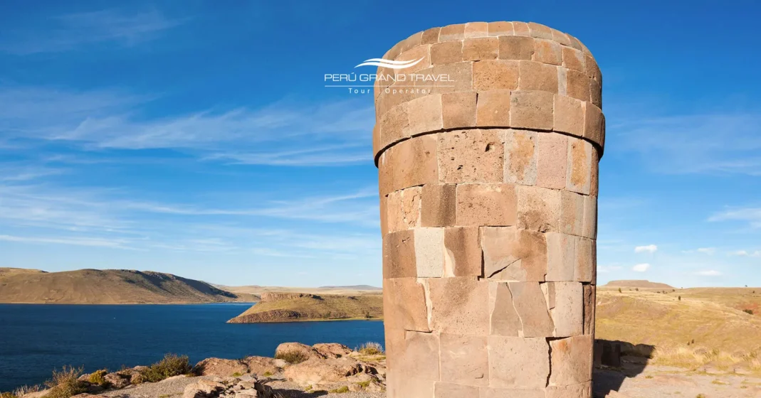 Lake Umayo panorama seen from Sillustani archaeological site viewpoint, Peru