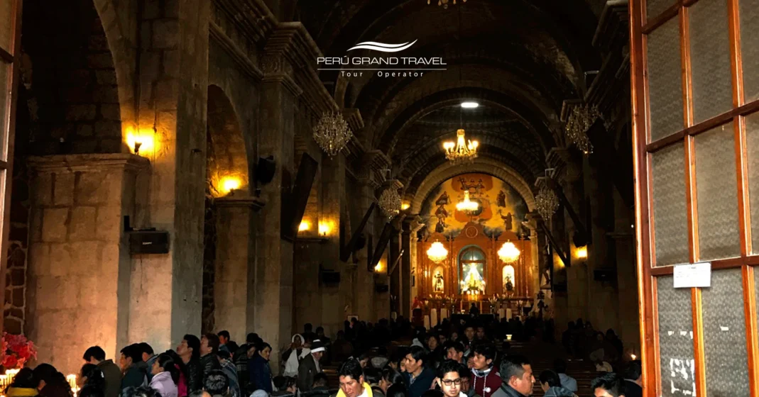 Visitors inside the Temple of Mercy in Puno