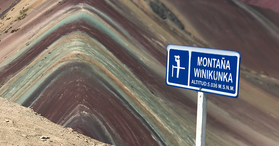 The highaltitude of the Vinicunva rainbow mountain found at 5,036 meters elevation!