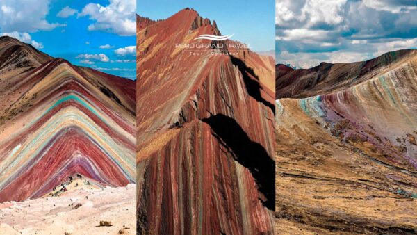 The three colorful mountains in Peru: Vinicunca, Palccoyo and Pallay Punchu, unique landscapes near Cusco