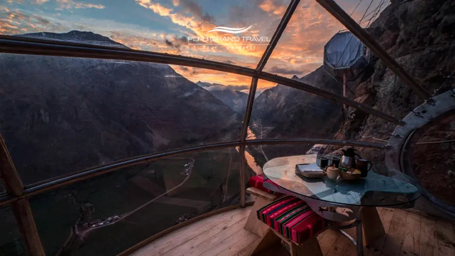 What a sinset from the hanging pods in the Sacred Valley Peru!