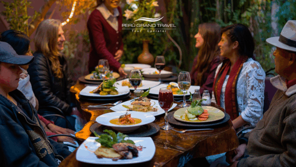 Sharing a delcious meal in one of the best restuarants in the Sacred Valley Peru
