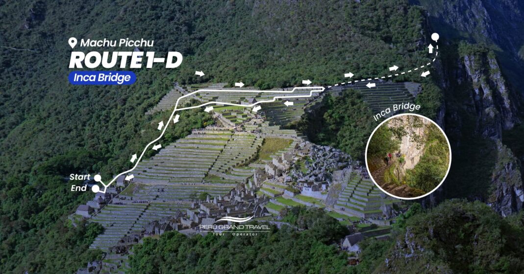 Route 1D of Machu Picchu circuit 1, view of the circuit and the Inca bridge