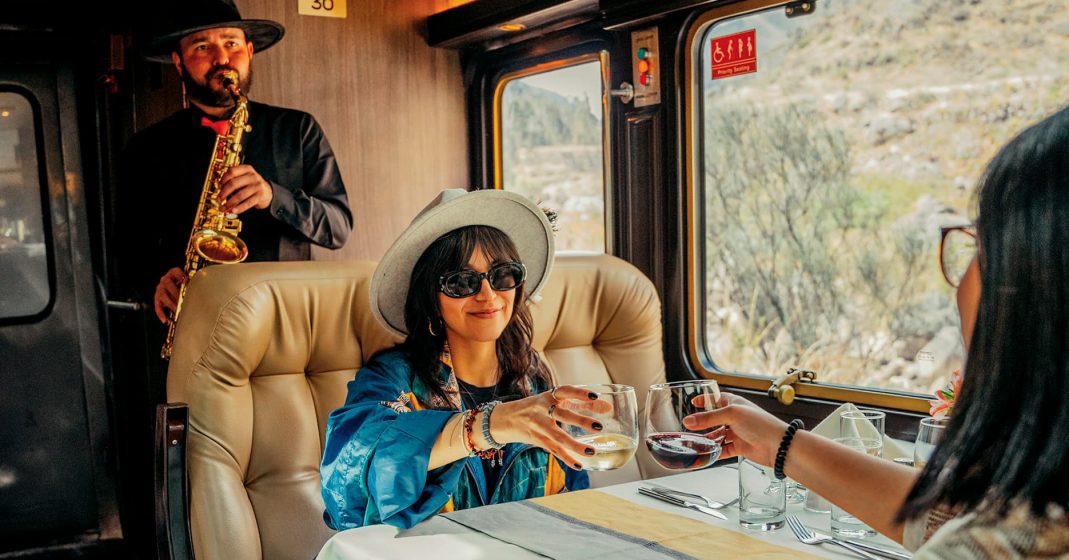 The first class luxury train to Machu Picchu wine ceremony with music