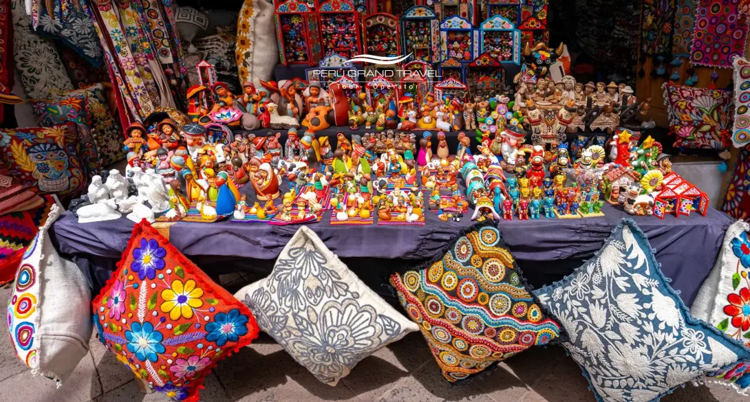 Where to Buy Souvenirs in Peru Colorful Peruvian handicraft market stall