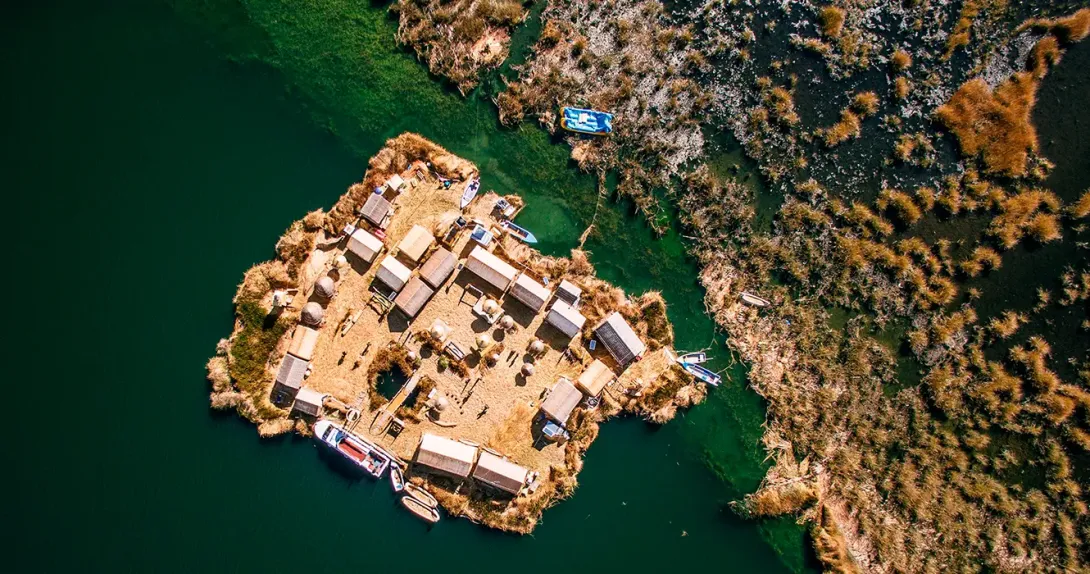 floating island of Uros in Puno, Peru